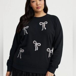 Torrid Black Fleece Sweatshirt with Silver Bow Accents